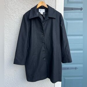 Chadwick’s 100% Wool Black Long Over Coat Size 16 Button Front Classic Jacket